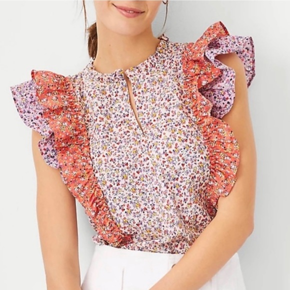 Ann Taylor Floral Ditsy sleeveless ruffle top - Picture 2 of 12